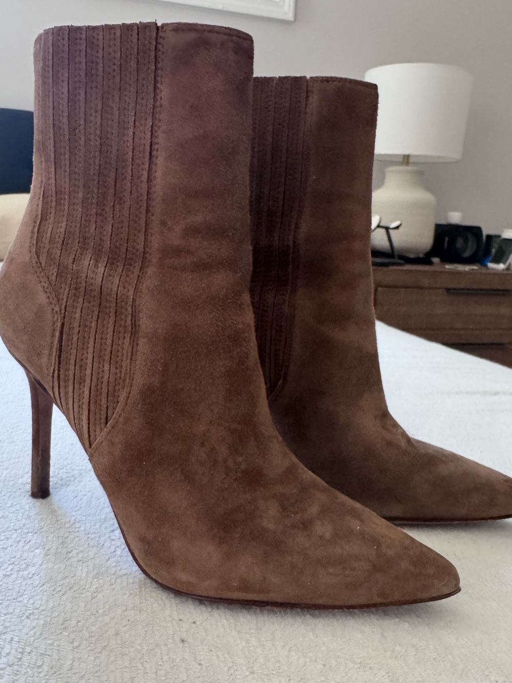 Veronica Beard Brown Suede Pointed-Toe Stiletto Ankle Boots